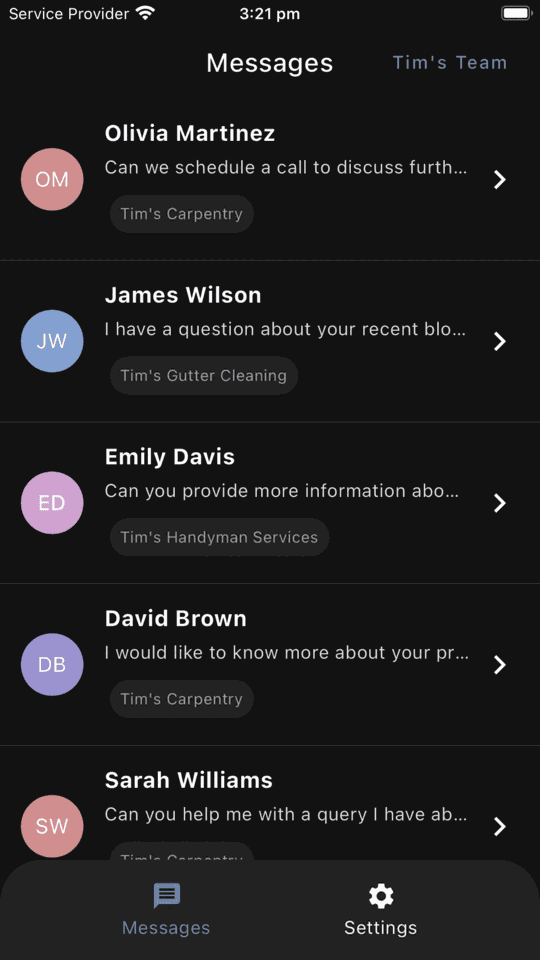 Contactable inbox on iOS